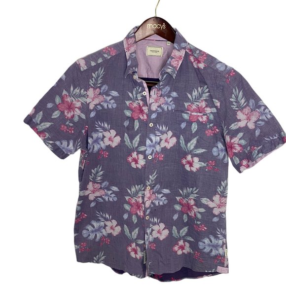 Seven Diamonds Floral Reversed Print Men's Short Sleeve Button Down Size L - Picture 1 of 8